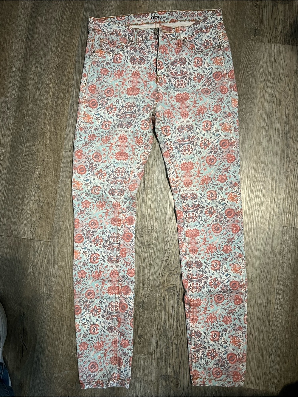 BDG White Jeans with Pink and Blue Floral Waistband